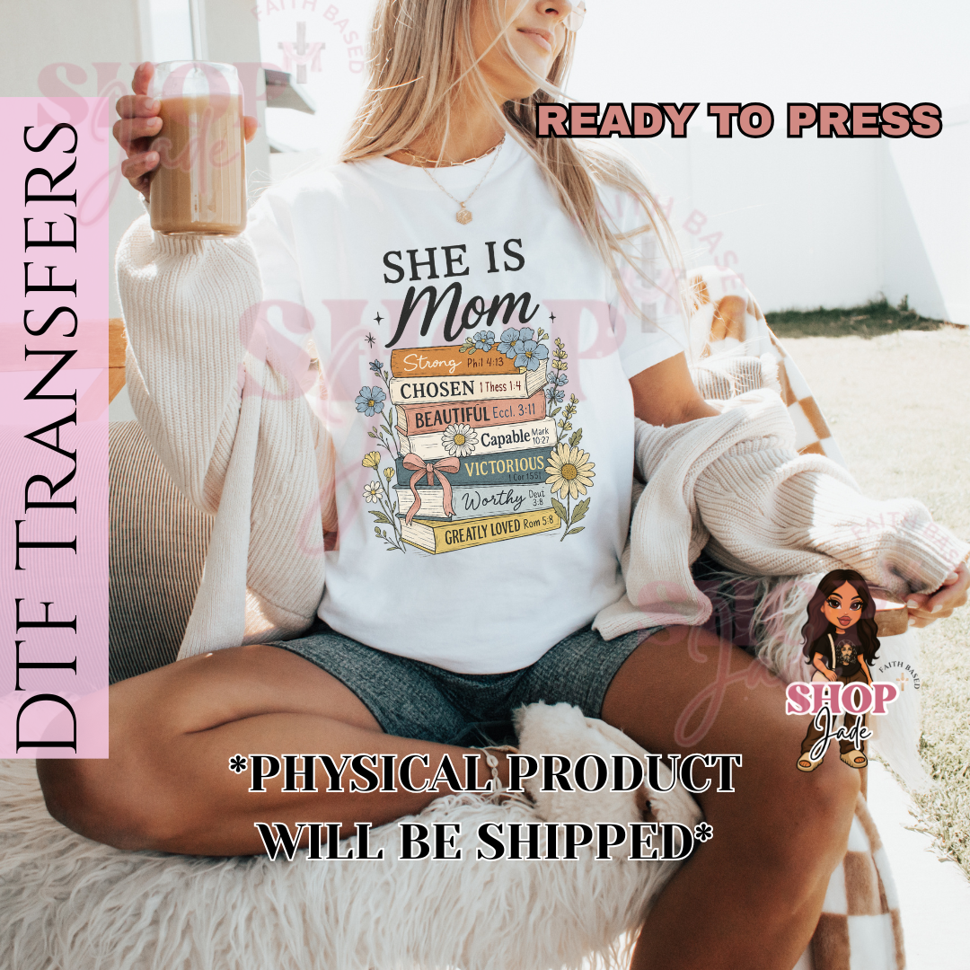 M81 Faith She is Mom Books DTF Transfers (Ready to Press)