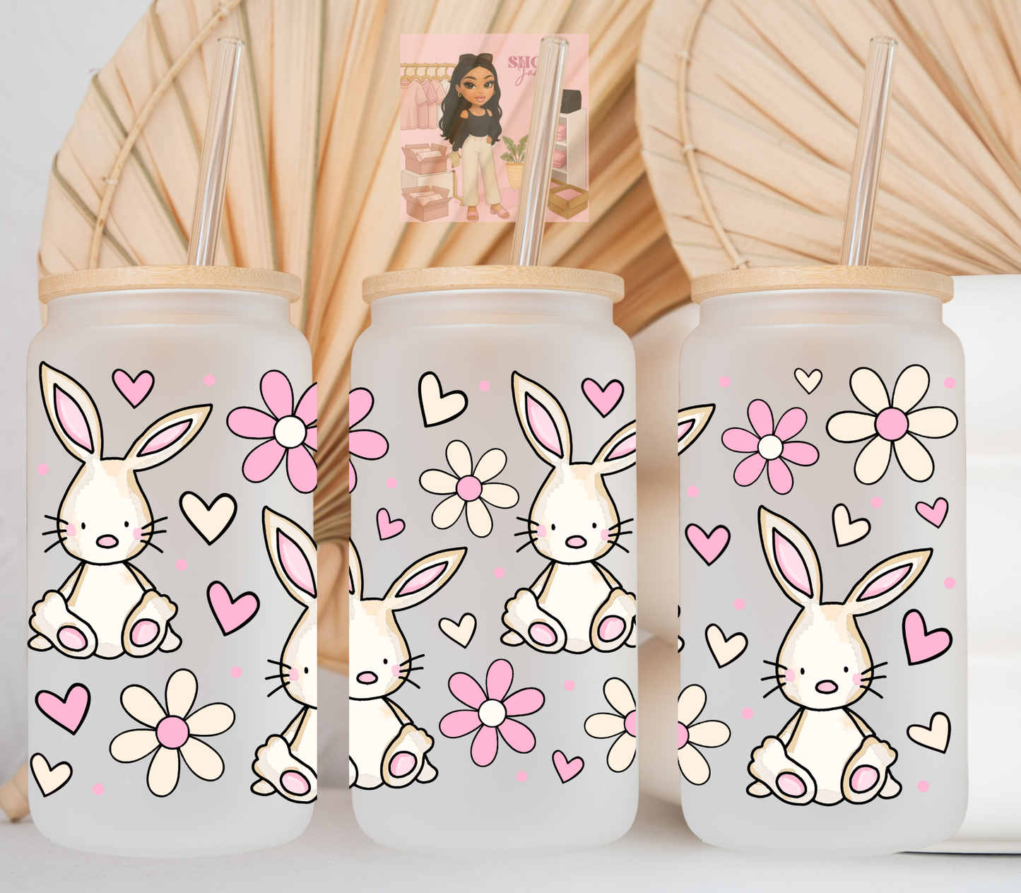 Pink & Beige Bunny UvDTF cup wraps