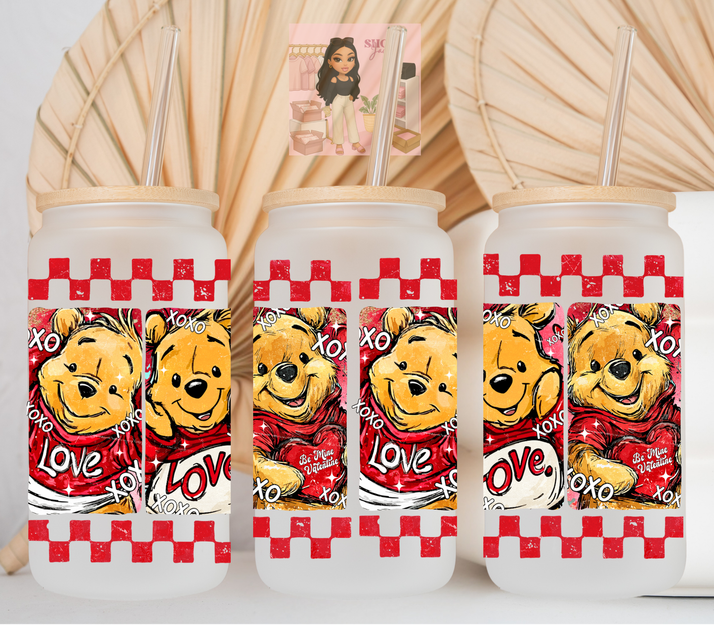 Red checkered Bear UvDTF cup wraps