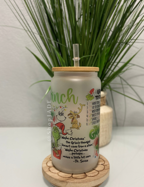 Grinchy Green Glass Cup
