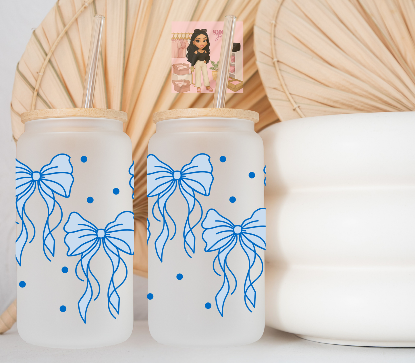 Blue Flowy Bows UvDTF cup wraps