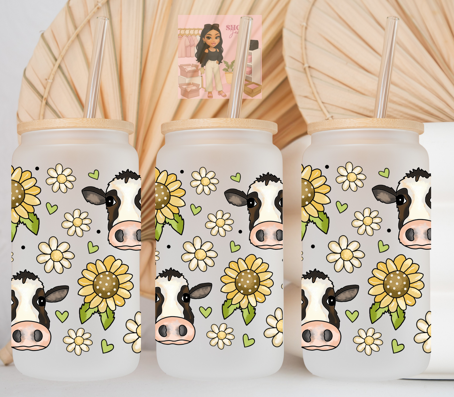 Cow & Sunflowers UvDTF cup wraps