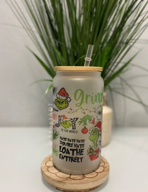 Grinchy Green Glass Cup