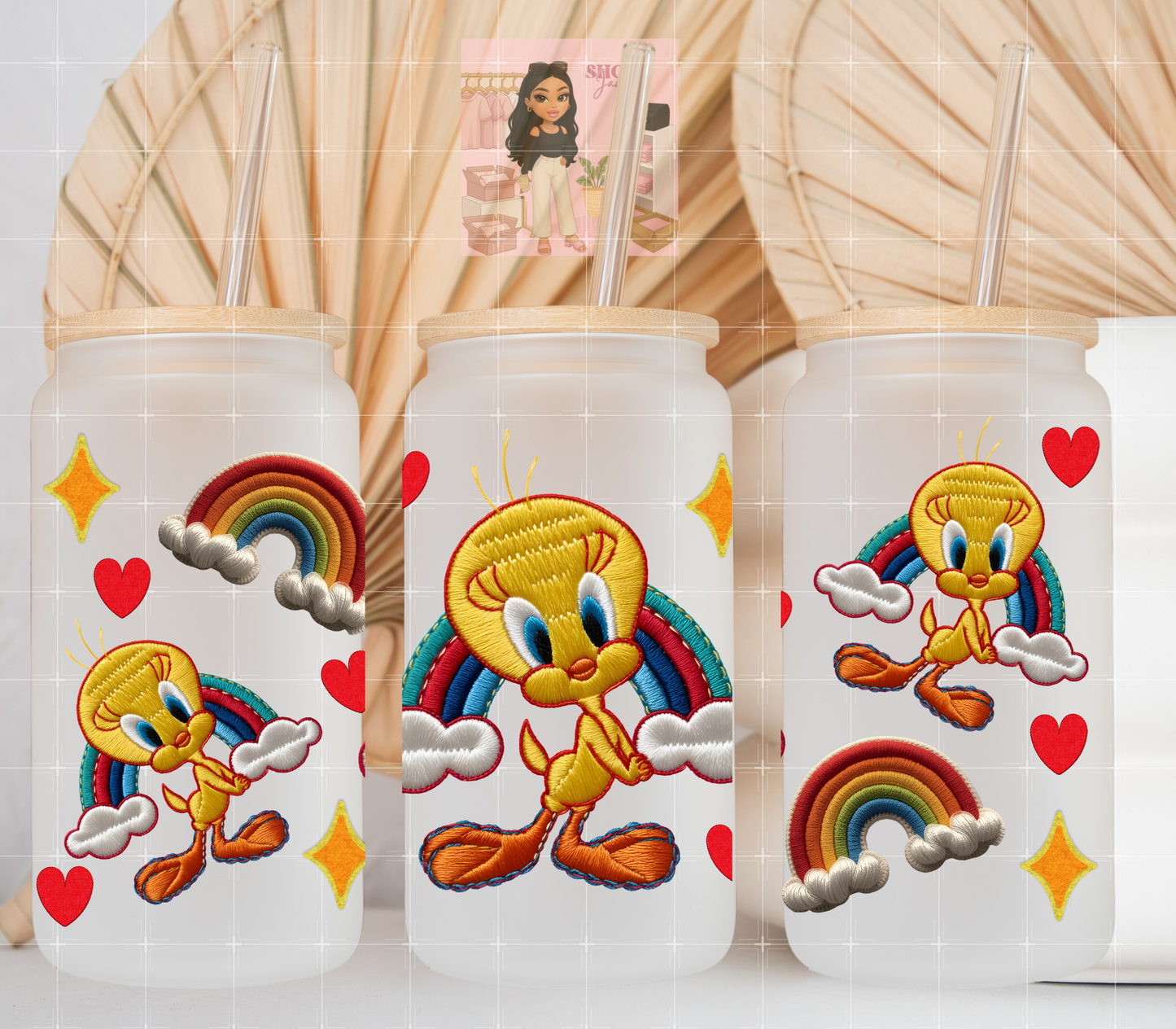 Stitched Yellow Bird UvDTF cup wraps