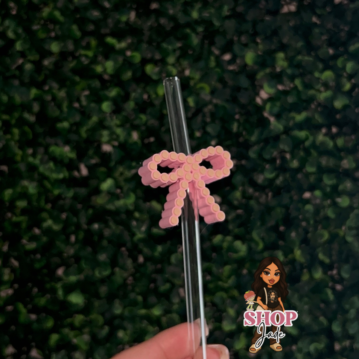 Pearly Bow (Beige Pink) Straw toppers