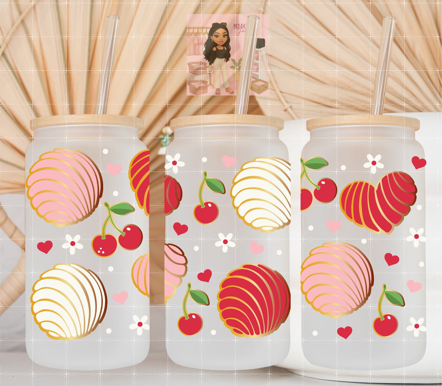 Girly Cherries Conchas UvDTF cup wraps