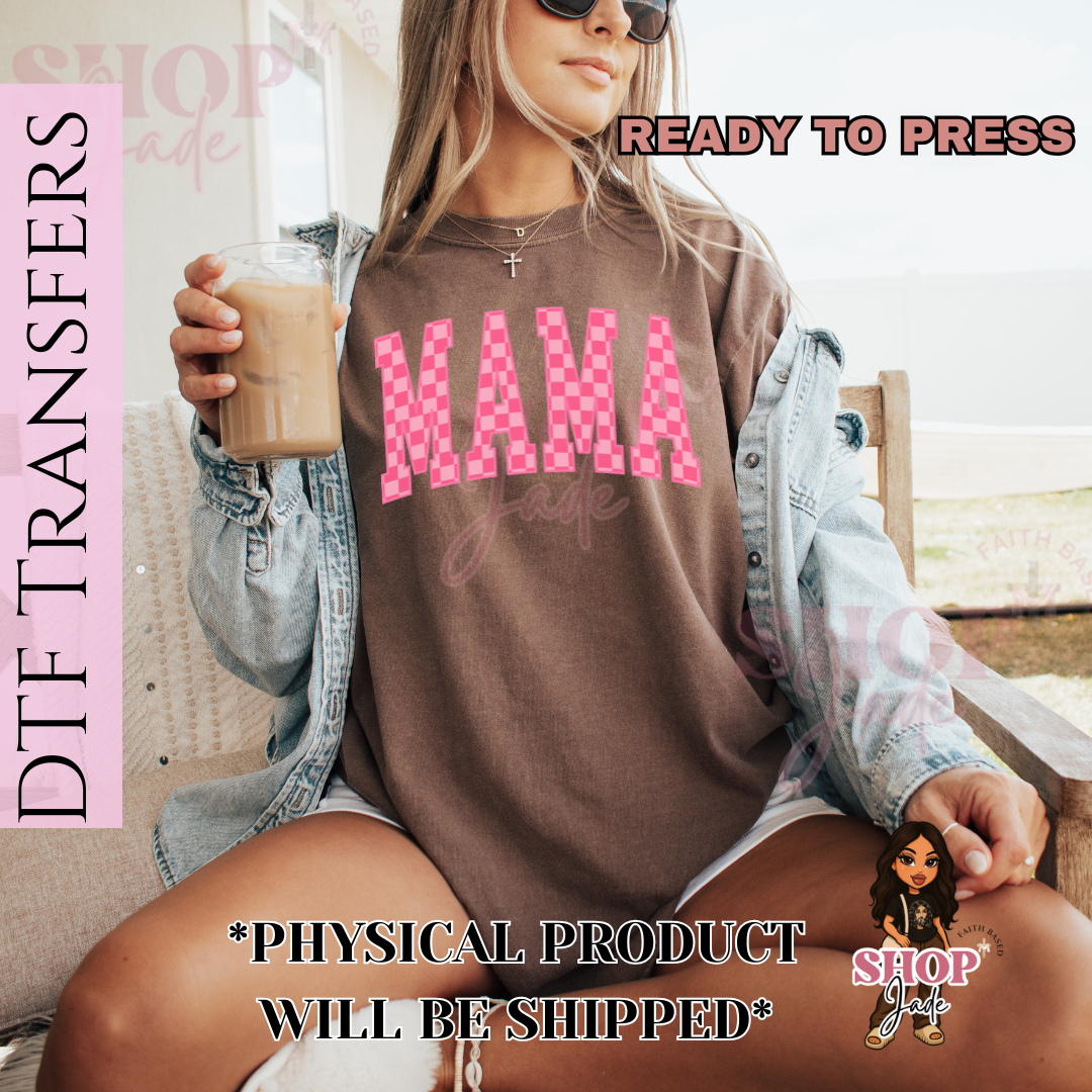 M2 Pink Checkered Mama DTF Transfers (Ready to Press)