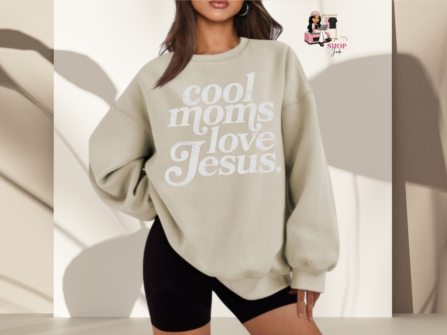 Cool Moms loves Jesus (white font) Crewnecks