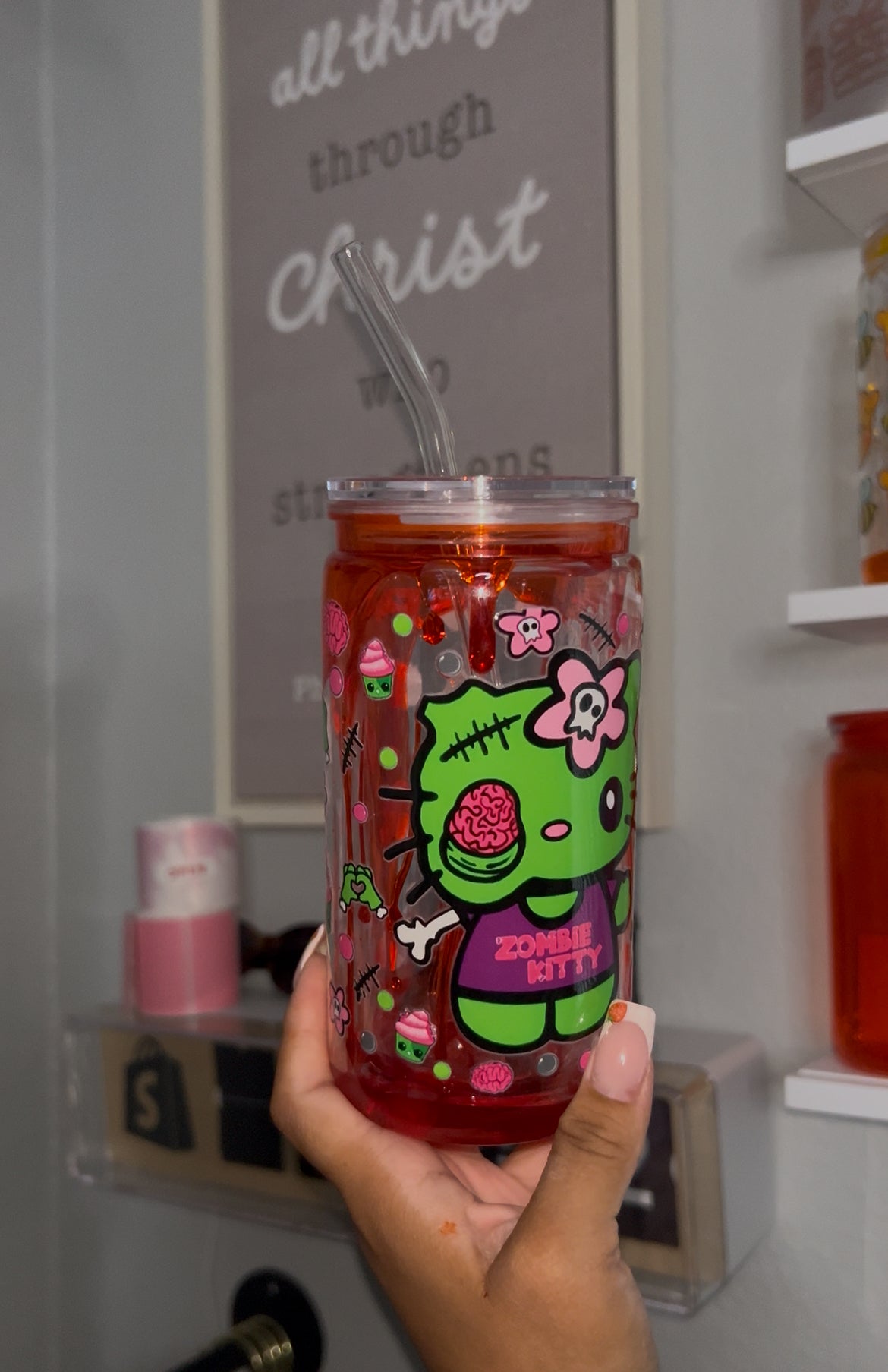 Zombie kitty snow globe cup