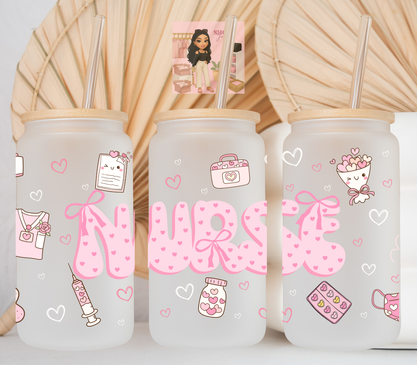 Nurse Pink Valentines UvDTF cup wraps