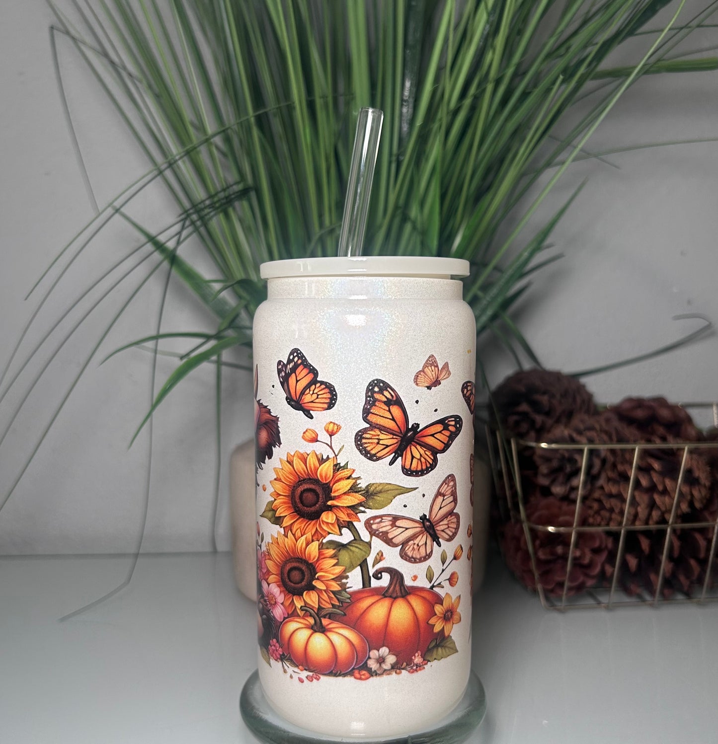 16oz Holo Fall Highland Cow Pumpkins Glass Cup