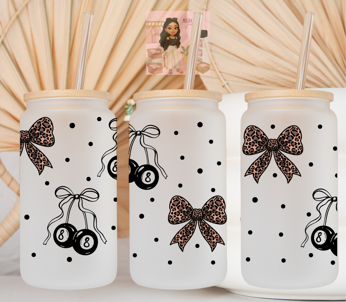 Leopard bows & dots UvDTF cup wraps