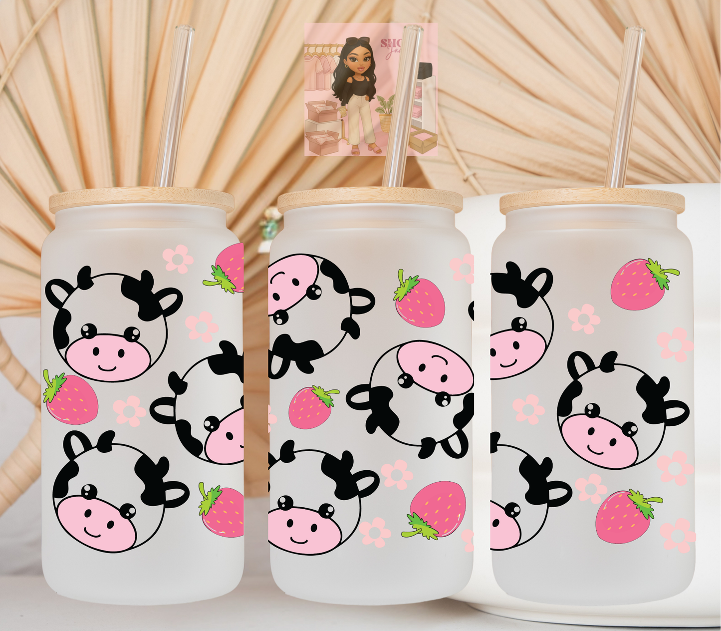 Baby cow & Strawberries UvDTF cup wraps