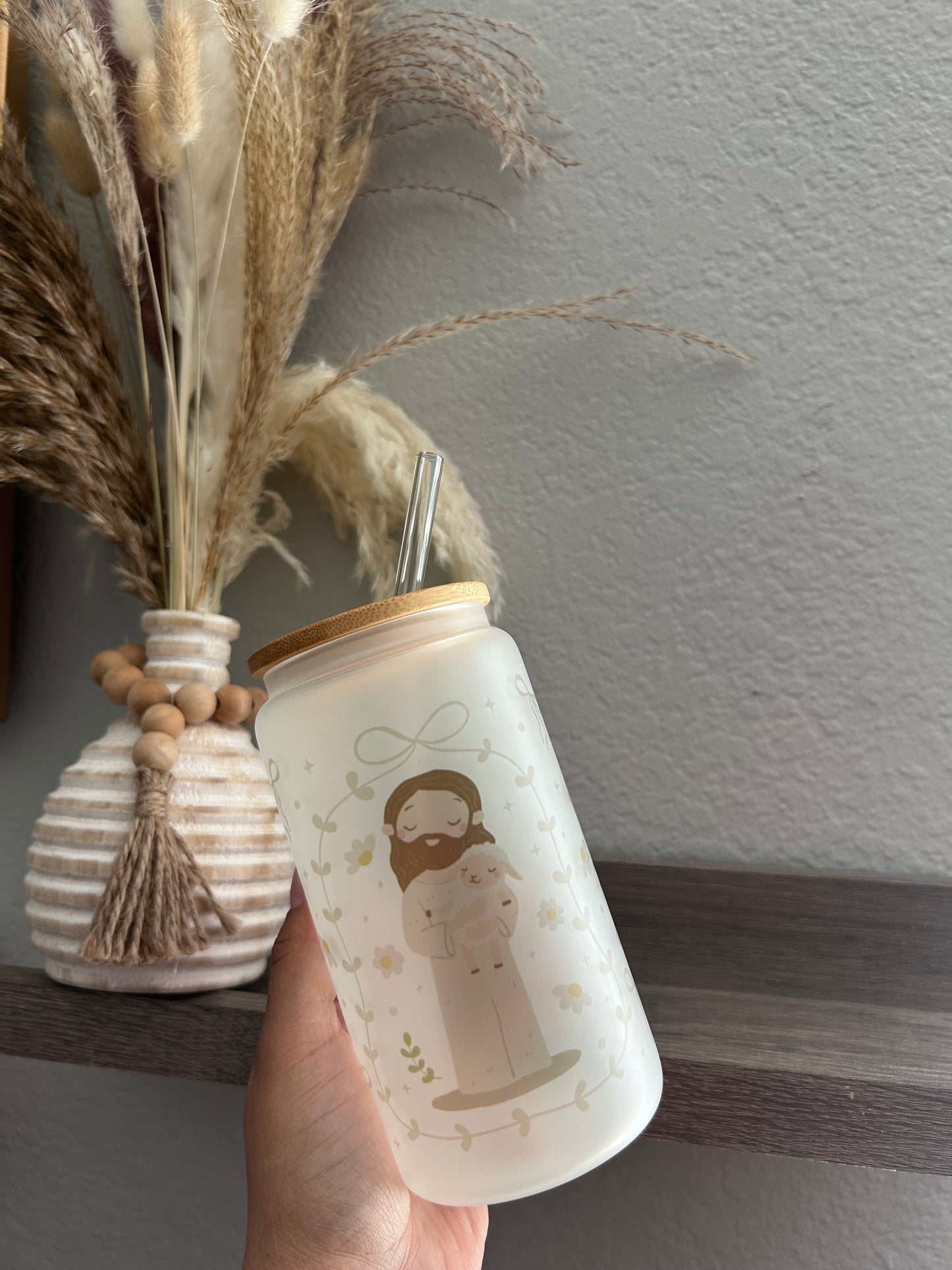 Jesus & Lamb Glass Cup