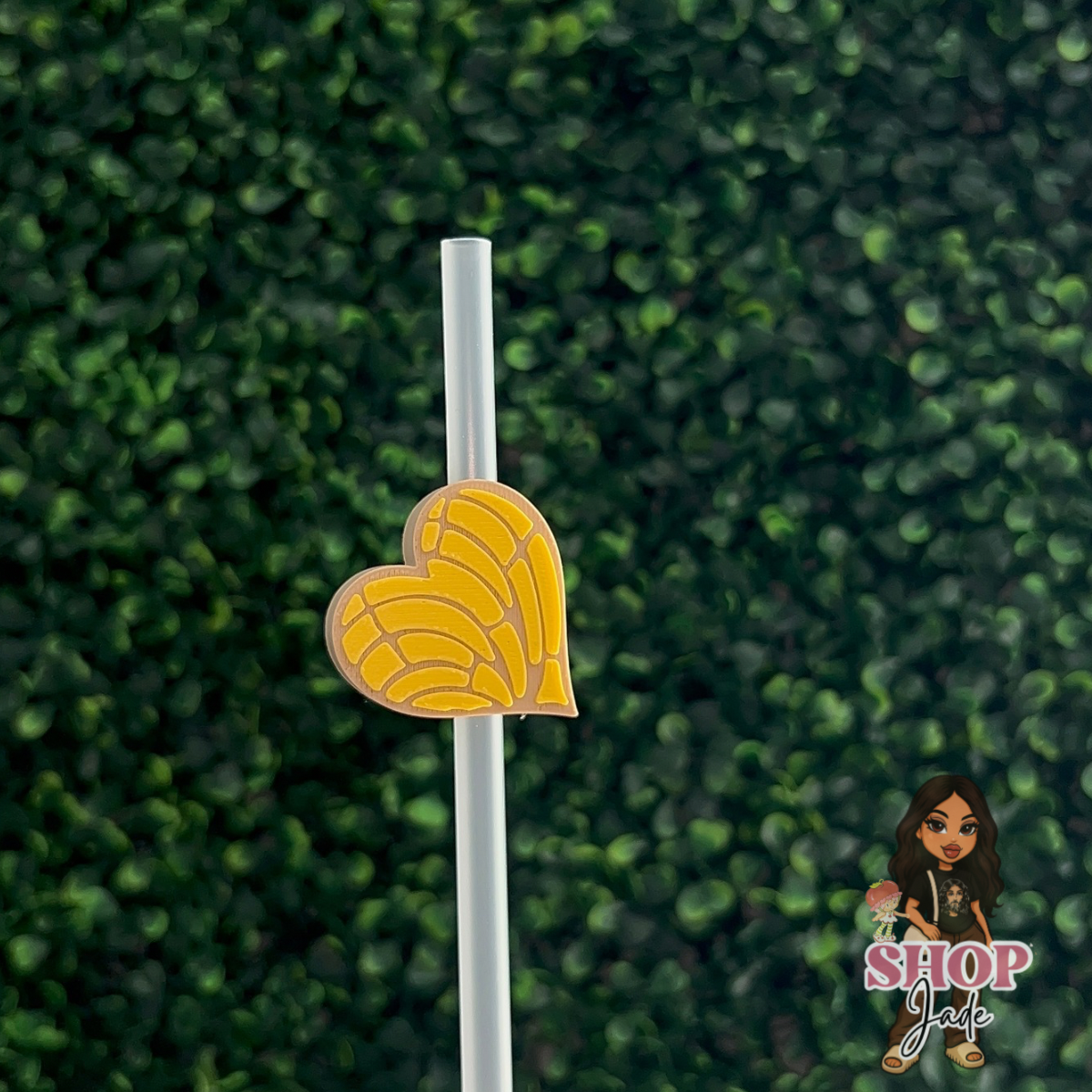 Yellow Concha Heart Straw toppers