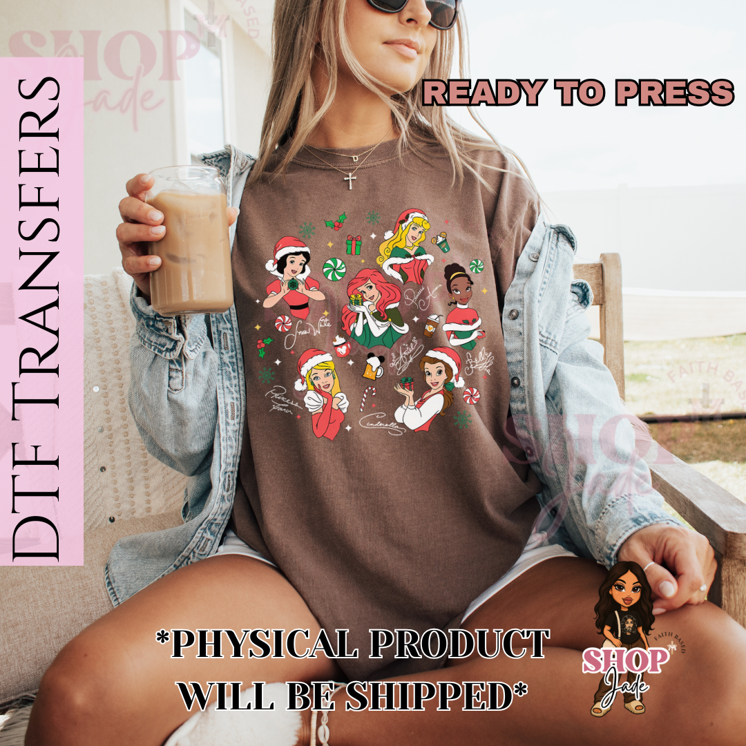 CH20 Round Princesses Christmas DTF Transfers (Ready to Press)