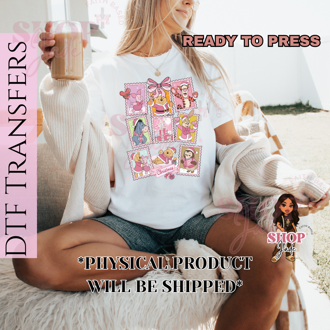 CH30 Pink Christmas Bear & Friends DTF Transfers (Ready to Press)