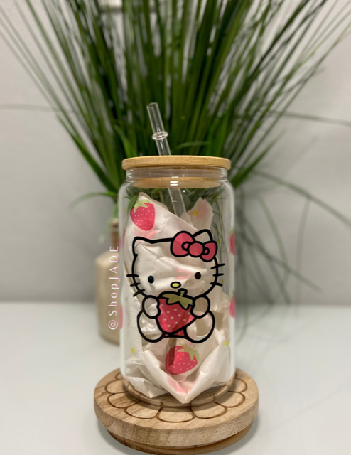 Strawberry Kitty Glass Cup