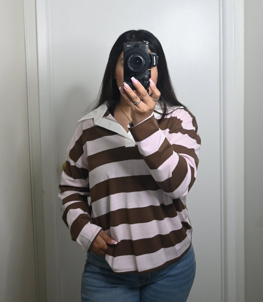 Striped Collar Oversized Shirts