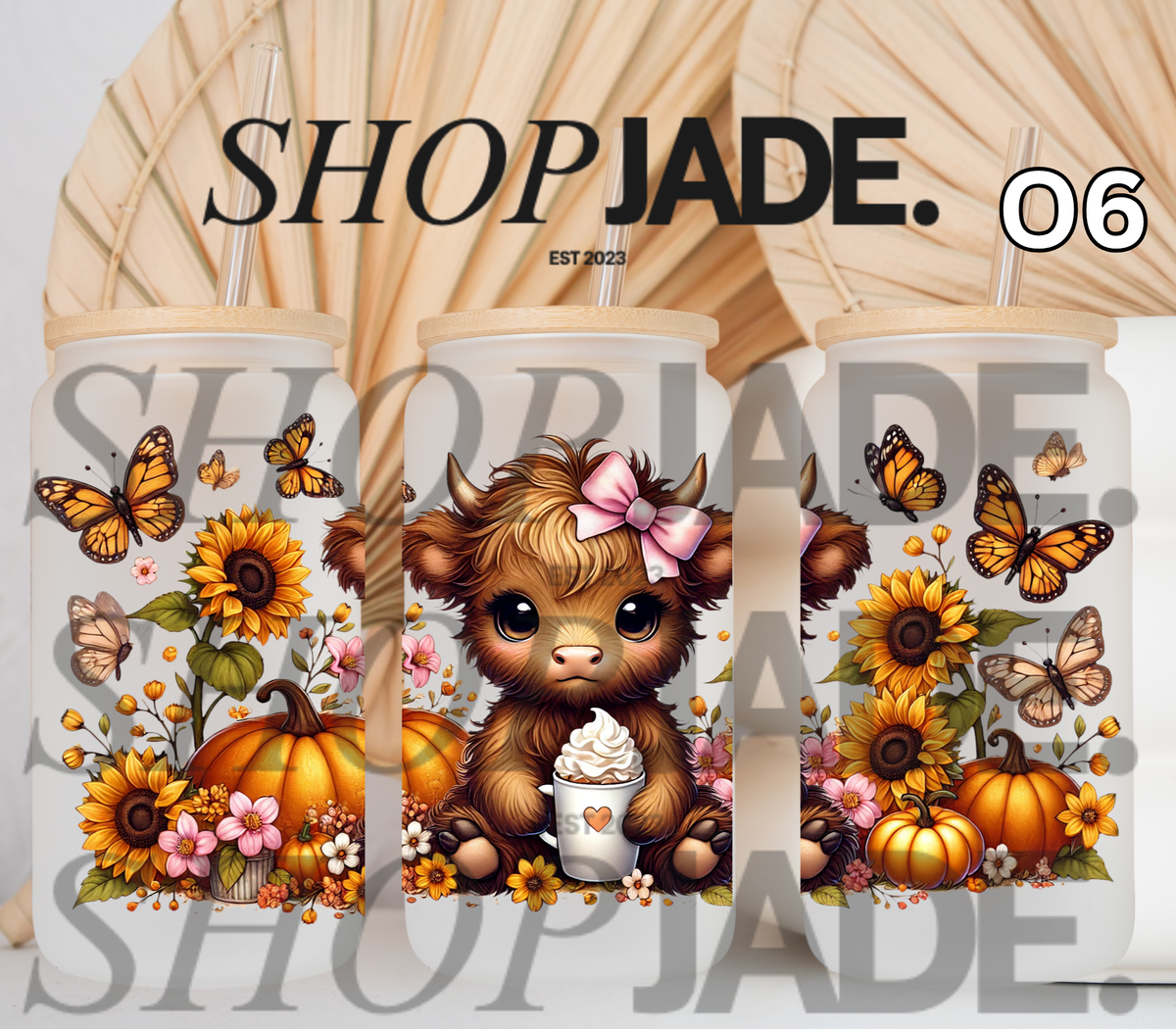 O6 Fall Highland Cow UvDTF Cup Wraps