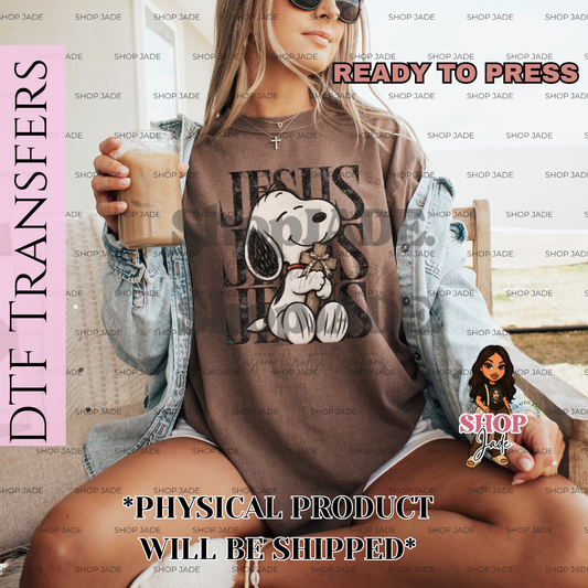 F125 Jesus White Dog DTF Transfers (Ready to Press)