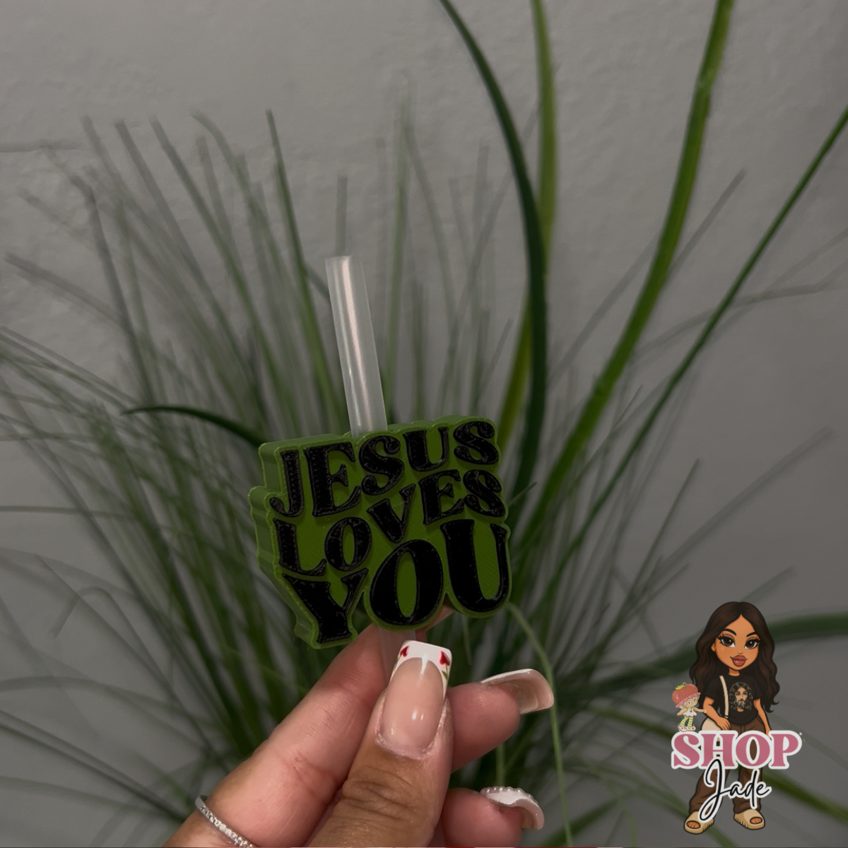 Jesus Loves You (Military Green) Straw toppers