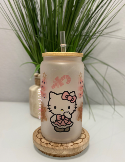 Kitty Gingerbread Christmas Glass Cup