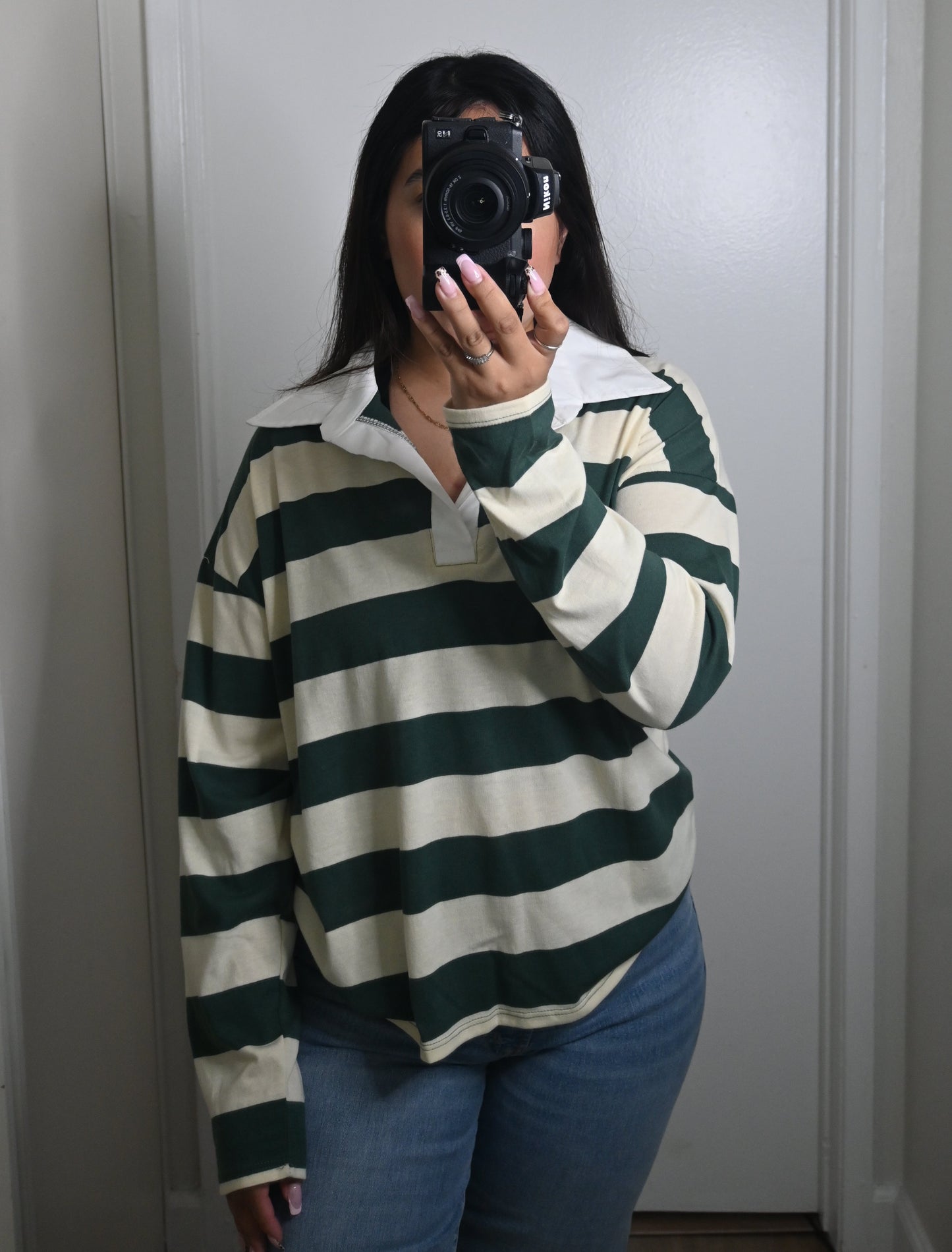 Striped Collar Oversized Shirts
