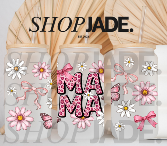 Mama Pink Cheetah Bows Uv DTF Cup Wraps