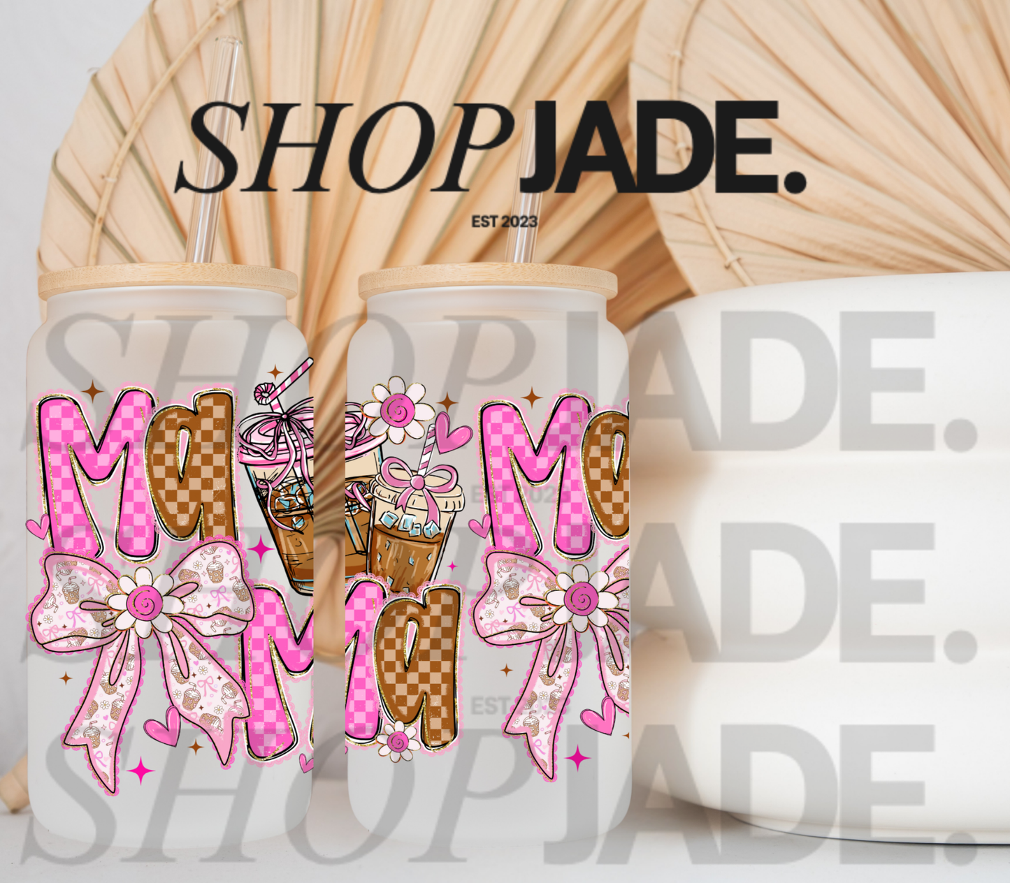 Mama Pink Bows Coffee UvDTF Cup Wraps