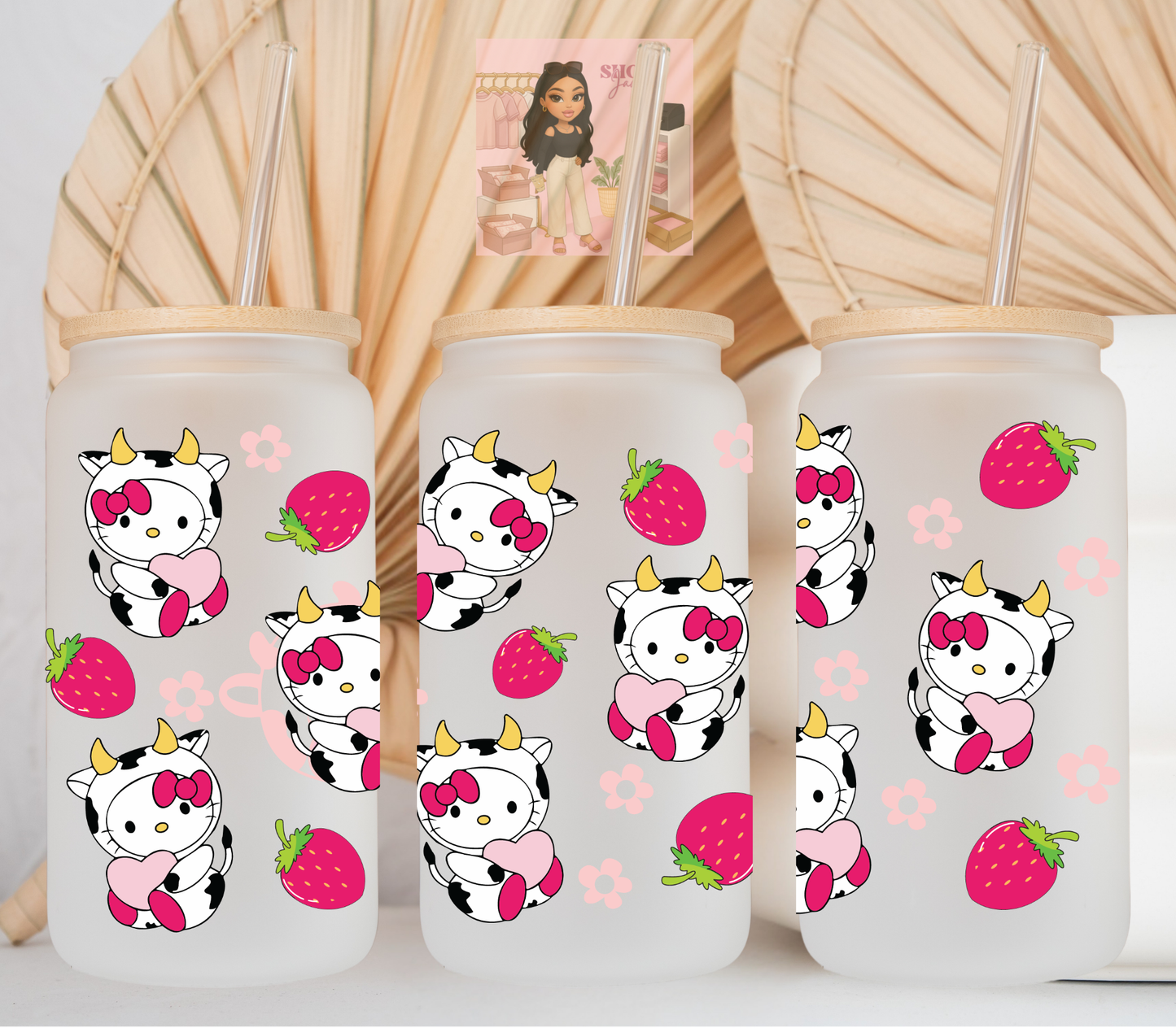 HK Cow & Strawberries UvDTF cup wraps