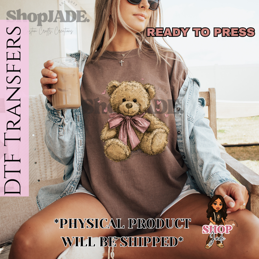V6 Teddy Pink Bow DTF Transfers (Ready to Press)