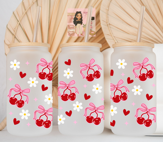 Pink Cherries & Flowers UvDTF cup wraps
