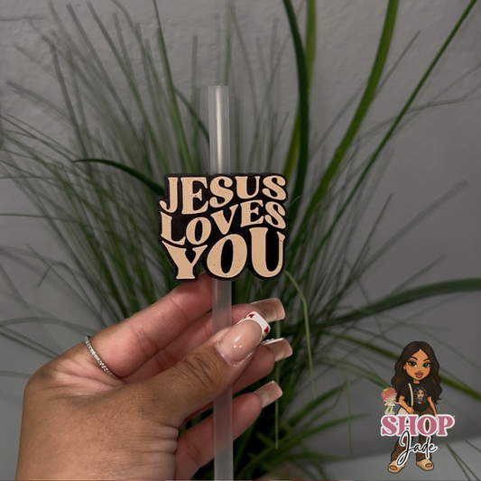 Jesus Loves You (Beige) Straw toppers