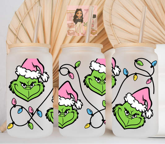 Grinchy head Christmas lights UvDTF cup wraps