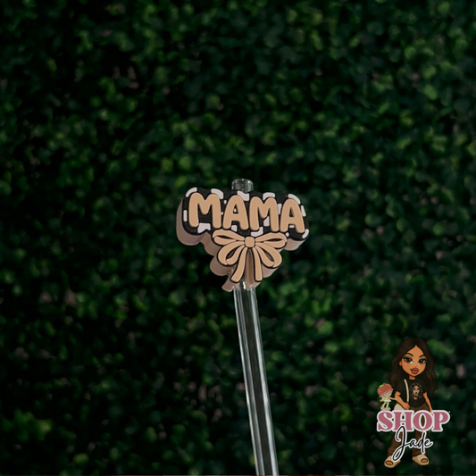 Mama Beige Checkered Straw toppers