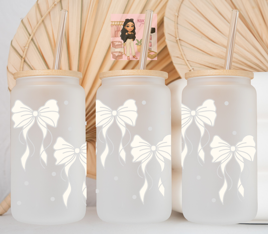 White Flowy Bows UvDTF cup wraps