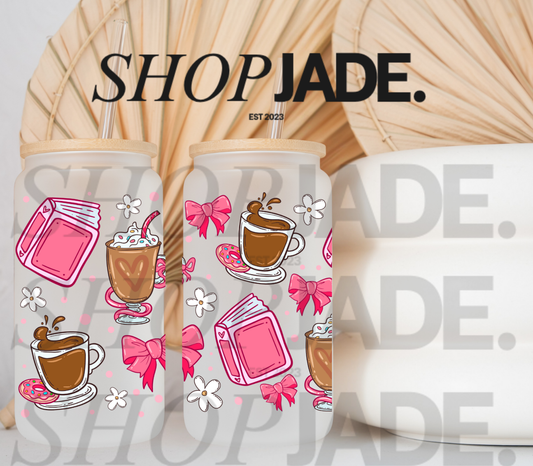 Pink Bows Books & Coffee Uv DTF Cup Wraps