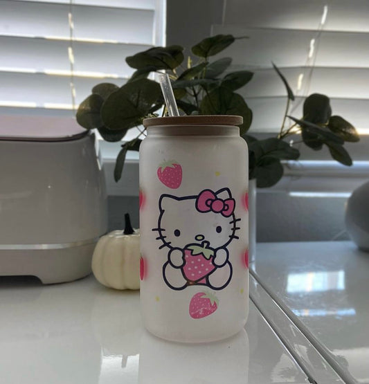Strawberry Kitty Glass Cup